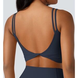 Halara Double Straps Backless Twisted Cropped Tank Top XS Carbon Blue NWT